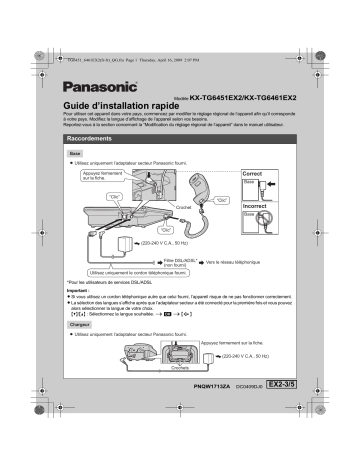 KXTG6461EX2 | Panasonic KXTG6451EX2 Guide de démarrage rapide | Fixfr