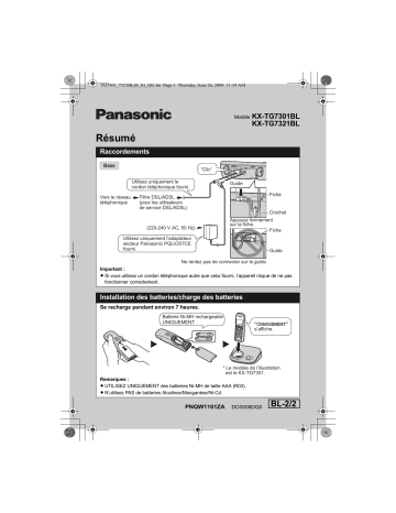 KXTG7321BL | KXTG7301BL | Panasonic KXTG7302BL Guide de démarrage rapide | Fixfr