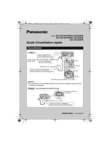 KXTG7323FR | KXTG7321FR | KXTG7322FR | KXTG7301FR | Panasonic KXTG7302FR Guide de démarrage rapide | Fixfr