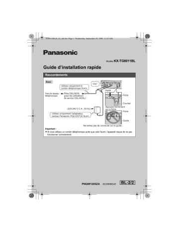 Panasonic KXTG8011BL Guide de démarrage rapide | Fixfr