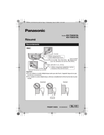 KXTG8321SL | Panasonic KXTG8301SL Guide de démarrage rapide | Fixfr