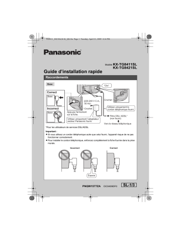 KXTG8411SL | Panasonic KXTG8421SL Guide de démarrage rapide | Fixfr