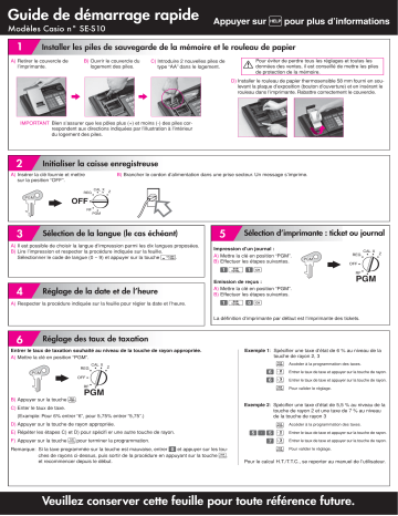Casio SE-S10 Guide de démarrage rapide | Fixfr