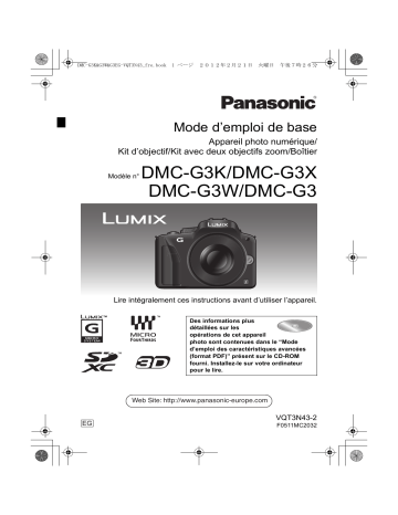 Panasonic DMCG3EG Guide de démarrage rapide | Fixfr