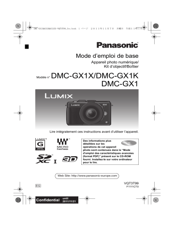 Panasonic DMCGX1KEG Guide de démarrage rapide | Fixfr