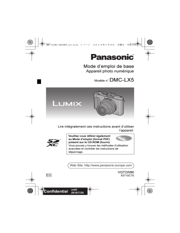 Panasonic DMCLX5EG Guide de démarrage rapide | Fixfr
