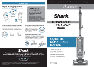 Shark NV800C DuoClean® Powered Lift-Away Speed™ Upright Vacuum Guide de démarrage rapide | Fixfr