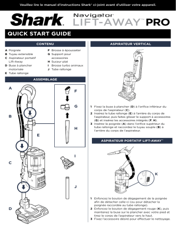 Shark UV541CCO Navigator® Lift-Away® Professional Upright Vacuum Guide de démarrage rapide | Fixfr