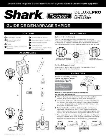 Shark UV425CCO Rocket® DeluxePro Ultra-Light Vacuum Guide de démarrage rapide | Fixfr