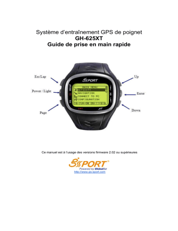 Globalsat GH-625XT GPS Training Watch Guide de démarrage rapide | Fixfr