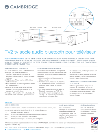 Cambridge Audio TV2 (V2) Guide de démarrage rapide | Fixfr