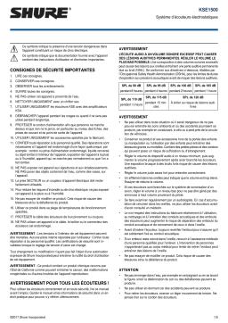 Shure KSE1500 Electrostatic Earphone System Guide de démarrage rapide