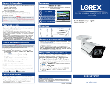 4KMPX82 | LBV8721AB-4PK | 4KMPX44 | 4KMPX88 | 4KMPX1616 | Lorex LBV8721AB-2PK 4K (8MP) Ultra HD Outdoor Metal Security Camera Guide de démarrage rapide | Fixfr