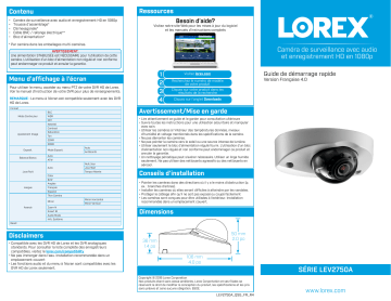 LEV2750AB | MPX84AW | MPX168AW | Lorex LW1642W Outdoor Surveillance System Guide de démarrage rapide | Fixfr
