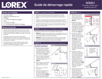 Lorex ACSOL1B Solar Panel for LWB4850 and LWB6850 Wire-Free camera Guide de démarrage rapide | Fixfr