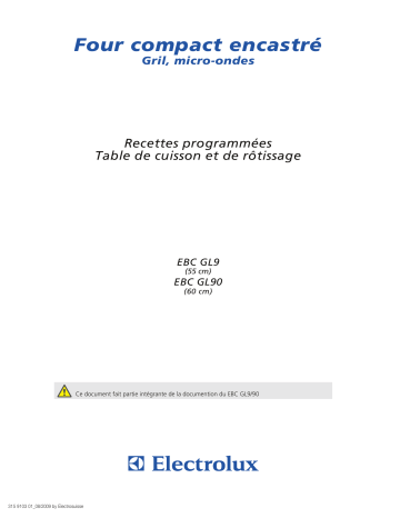 EBCGL9CN | EBCGL90SP | EBCGL90CN | EBCGL9SP | EBCGL9WE | Electrolux EBCGL90WE Manuel utilisateur | Fixfr