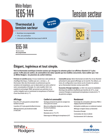 Information produit | White Rodgers 1E65-144 Manuel utilisateur | Fixfr