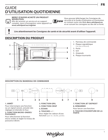 W9 MN840 IXL | W67 MN840 NB | Mode d'emploi | Whirlpool W7 MN840 Manuel utilisateur | Fixfr