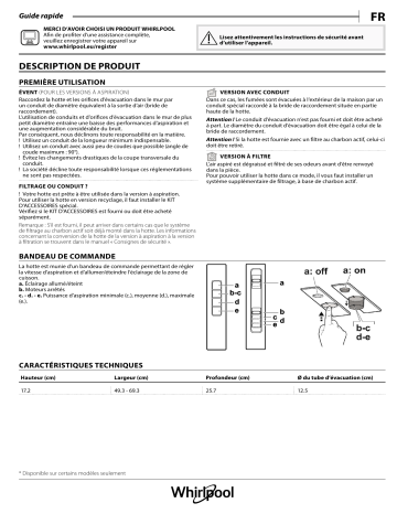 WCT 84 FLS X | WCT 64 FLS X | WCT 84 FLYX | WCT 64 FLS K | Mode d'emploi | Whirlpool WCT 64 FLY X Manuel utilisateur | Fixfr