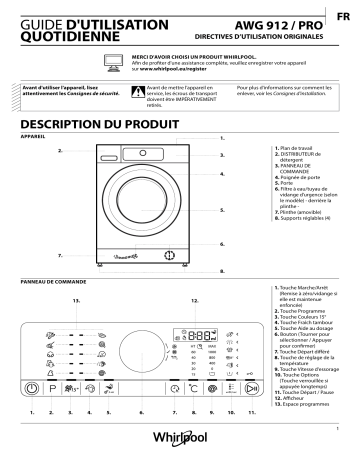 Mode d'emploi | Whirlpool AWG 912 S/PRO Manuel utilisateur | Fixfr