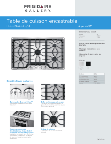 Spécification | Frigidaire FGGC3645QS Manuel utilisateur | Fixfr