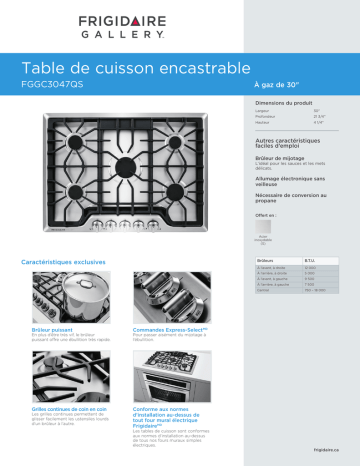 Spécification | Frigidaire FGGC3047QS Manuel utilisateur | Fixfr