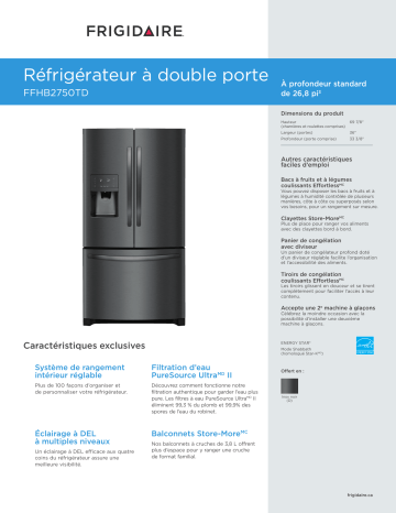 Spécification | Frigidaire FFHB2750TS Manuel utilisateur | Fixfr