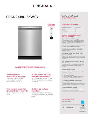 Spécification | Frigidaire FFCD2418UW Manuel utilisateur | Fixfr