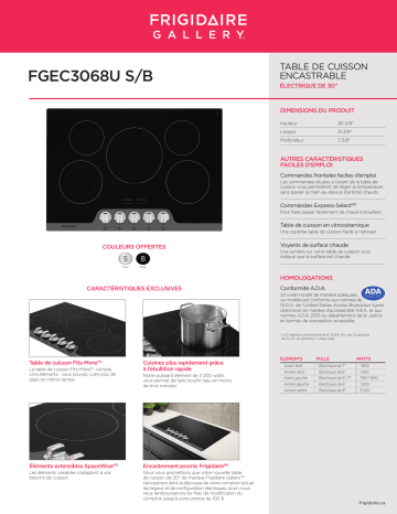 Spécification | Frigidaire FGEC3068UB Manuel utilisateur | Fixfr