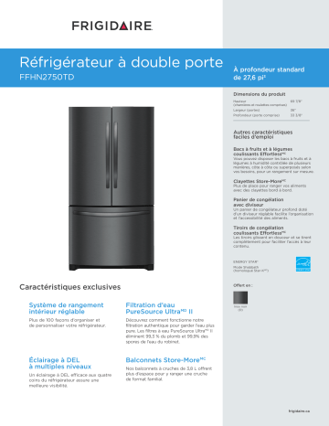 Spécification | Frigidaire FFHN2750TS Manuel utilisateur | Fixfr