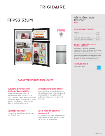 Spécification | Frigidaire FFPS3133UM Manuel utilisateur | Fixfr