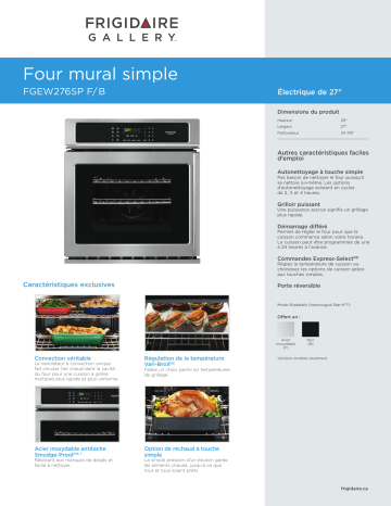 Spécification | Frigidaire FGEW276SPF Manuel utilisateur | Fixfr