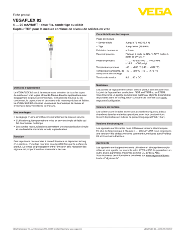 Spécification | Vega VEGAFLEX 82 TDR sensor for continuous level measurement of bulk solids Manuel utilisateur | Fixfr
