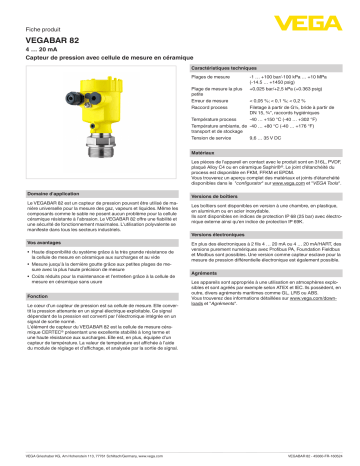 Spécification | Vega VEGABAR 82 Pressure transmitter with ceramic measuring cell Manuel utilisateur | Fixfr