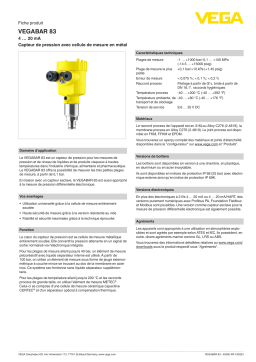 Vega VEGABAR 83 Pressure transmitter with metallic measuring cell Manuel utilisateur