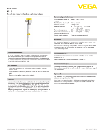 Spécification | Vega EL 3 Conductive multiple rod electrode Manuel utilisateur | Fixfr