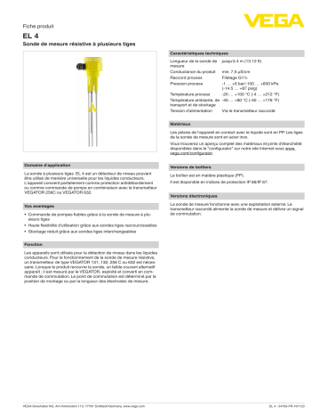 Spécification | Vega EL 4 Conductive multiple rod electrode Manuel utilisateur | Fixfr