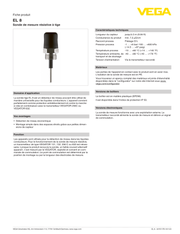 Spécification | Vega EL 8 Conductive rod probe Manuel utilisateur | Fixfr