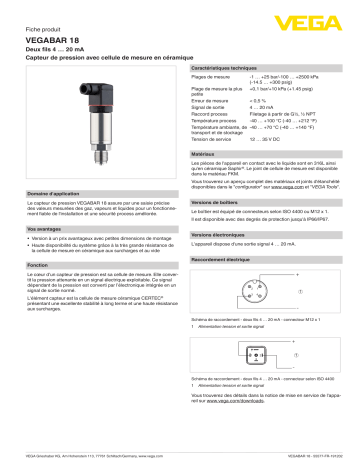 Spécification | Vega VEGABAR 18 Pressure transmitter Manuel utilisateur | Fixfr