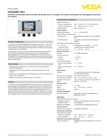 Spécification | Vega VEGAMET 861 Robust controller and display instrument for level sensors Manuel utilisateur | Fixfr