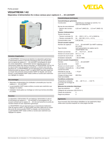 Spécification | Vega VEGATRENN 142 Separator for 4 … 20 mA/HART sensors Manuel utilisateur | Fixfr