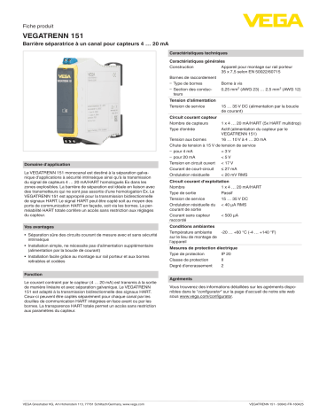 Spécification | Vega VEGATRENN 151 Separator for 4 … 20 mA sensors Manuel utilisateur | Fixfr