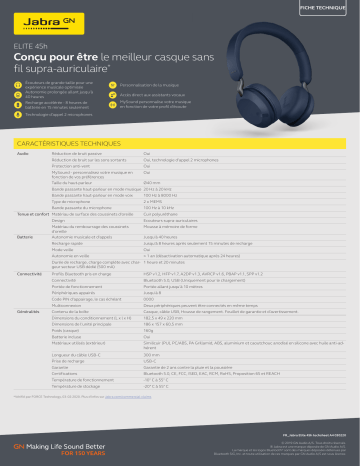 Spécification | Jabra Elite 45h Manuel utilisateur | Fixfr