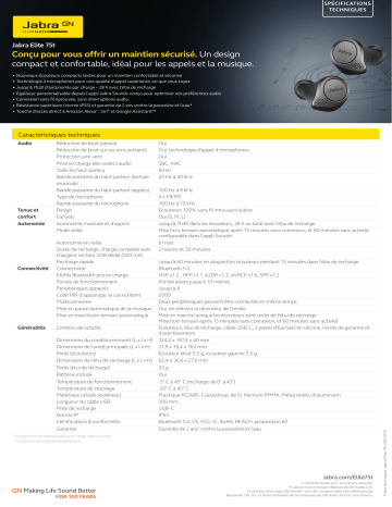 Spécification | Jabra Elite 75t - Titanium Manuel utilisateur | Fixfr
