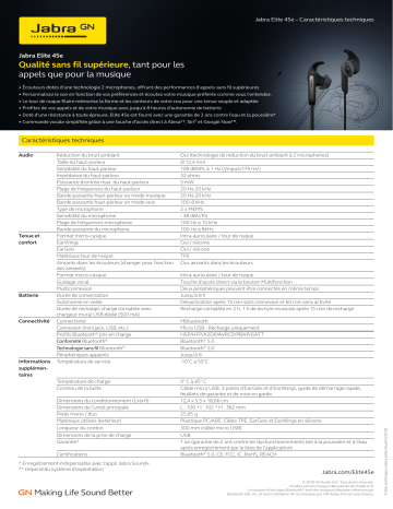 Spécification | Jabra Elite 45e Manuel utilisateur | Fixfr