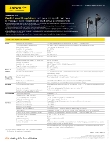 Spécification | Jabra Elite 65e Manuel utilisateur | Fixfr