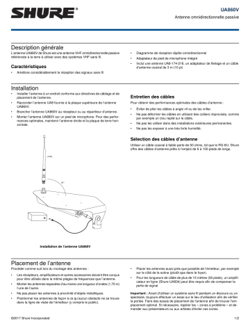 Shure UA860V Passive Omnidirectional Antenna Mode d'emploi | Fixfr