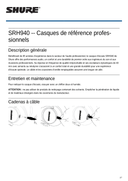 Shure SRH940 Professional Reference Headphones Mode d'emploi