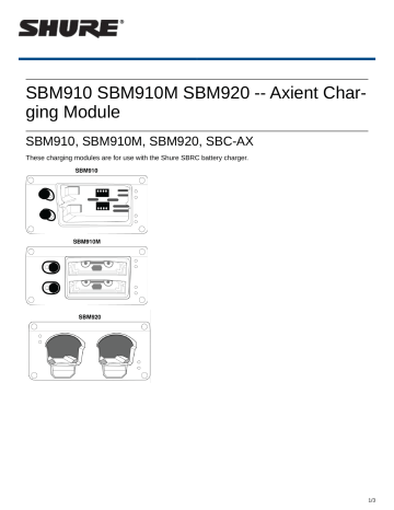 Shure SBM900-Series Axient Charging Module Mode d'emploi | Fixfr