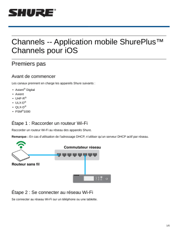 Shure Channels ShurePlus™  Mobile App for iOS Mode d'emploi | Fixfr